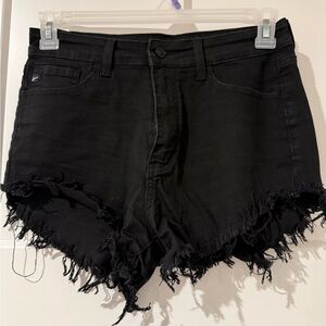 KanCan Black High-Rise Distressed Frayed Hem Denim Shorts
